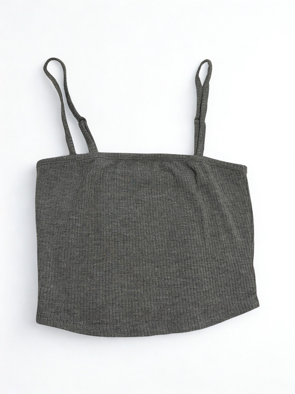 Bozzolo Charcoal Grey Ribbed Cami Crop Top Tank